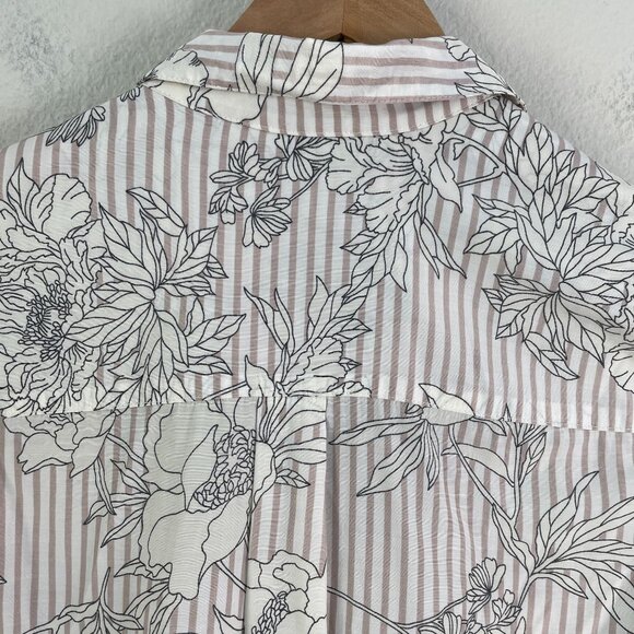 Express City Shirt Womens Small Floral Stripe Button Up Blouse Roll Tab Sleeve - Picture 8 of 8